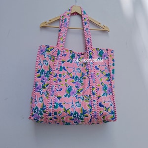 Sac fourre-tout indien imprimé bloc de main Sac à main matelassé en coton multicolore imprimé floral femmes fourre-tout shopping sac de transport sacs à bandoulière fourre-tout ethnique