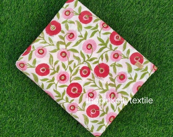 Floral Block Print Cotton Fabric: Soft Indian Cotton, 44" Wide