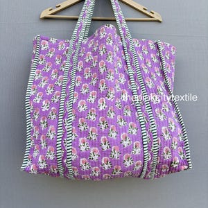 インド製ハンドメイドブロックプリントコットントートバッグ ピクニックハンドバッグ ハンドメイドバッグ 彼女へのギフト キルティングバッグ コットンバッグ ショッピングバッグ 彼女へのトートバッグ