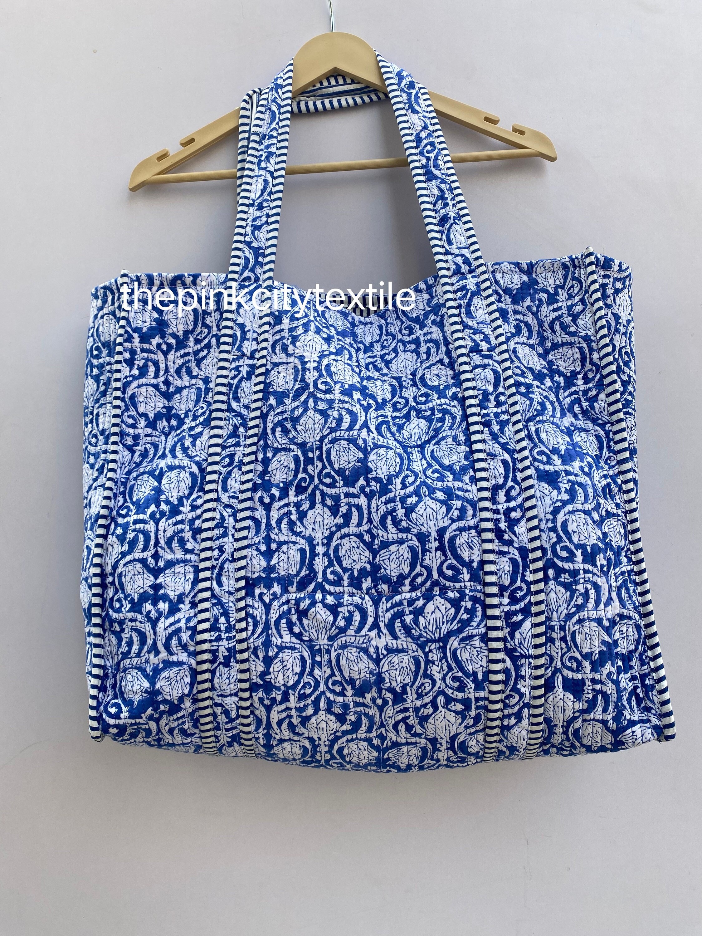 Cotton Block Print Tote Bag - Small  | Handcrafted Eco-Friendly Indian Artisan Bag,orange  floral