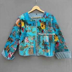 Giacca in cotone indiana stampata a mano con blocchi di legno – Cappotto indiano trapuntato con motivo floreale, regalo per lei / regalo di nozze