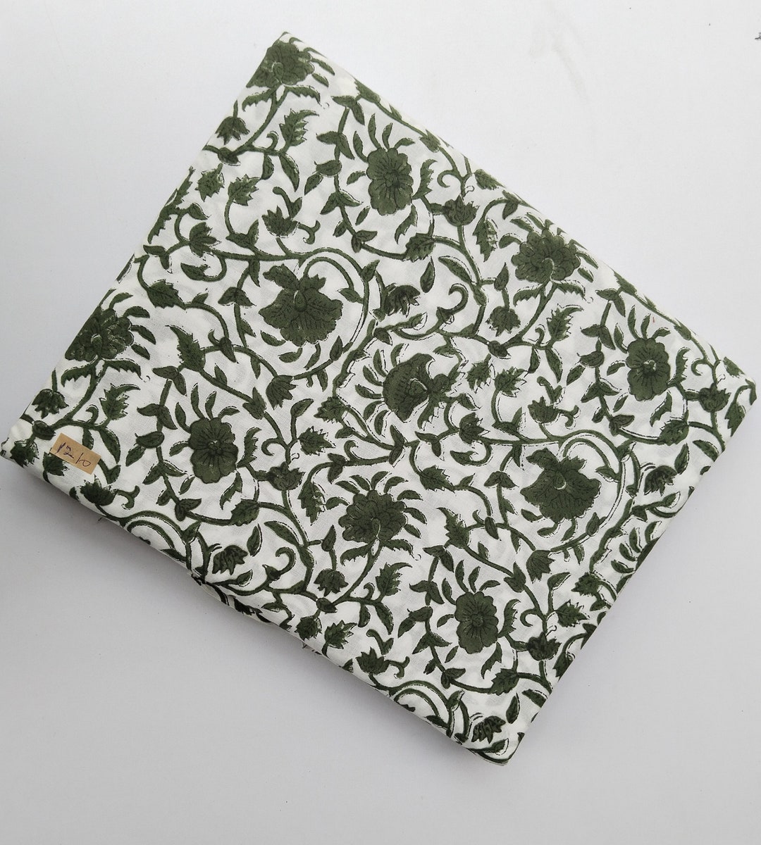 Green Floral Block Print Fabric, Indian Cotton Fabric, Dress Making