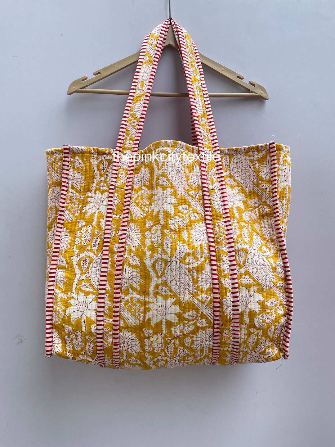Black - Handcrafted Quilted Sanganeri Block Printed Fabric Tote Bag by Chhoti Si Asha 145