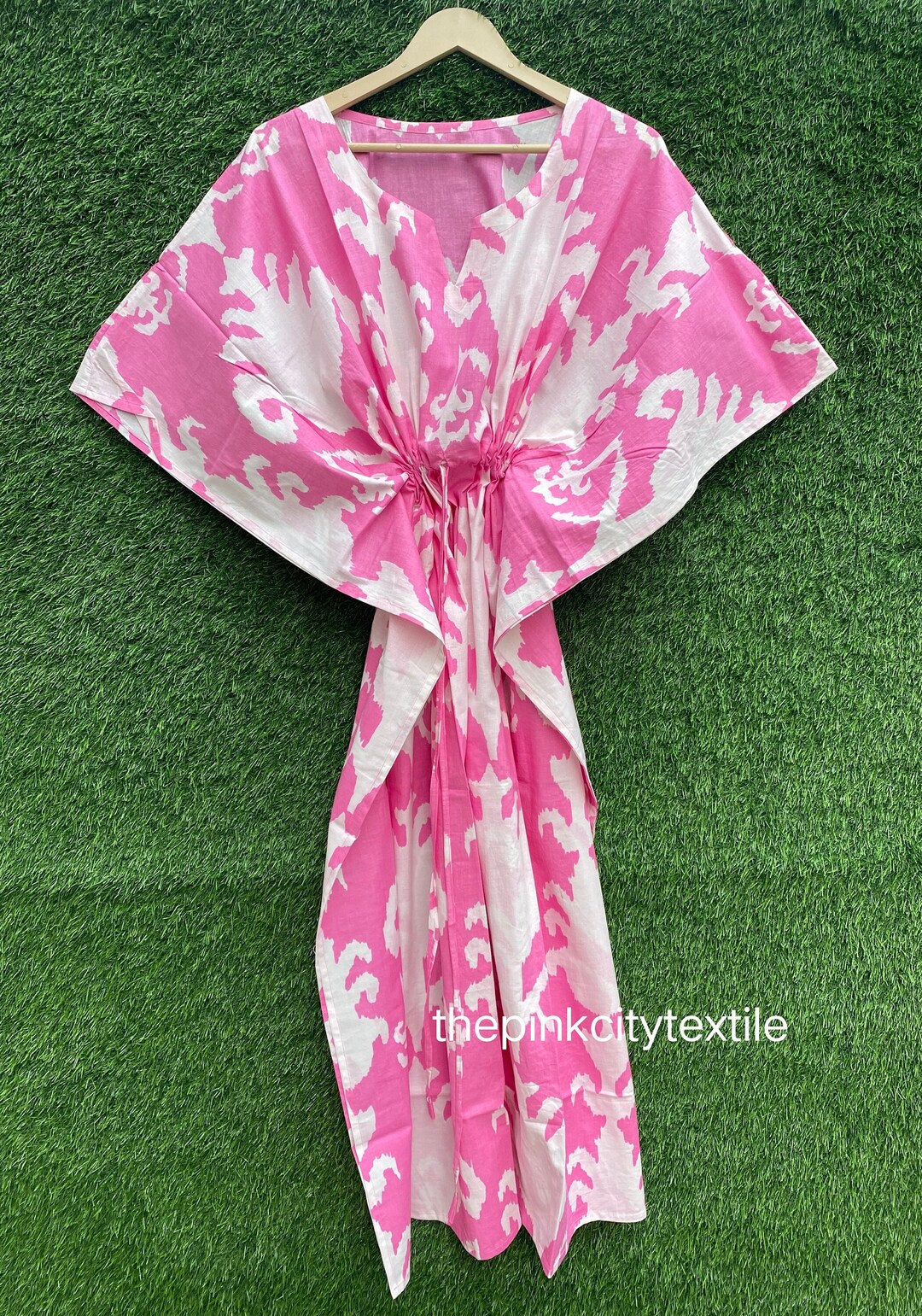 Light Cotton Grey Ikat Caftan Dress main image 1