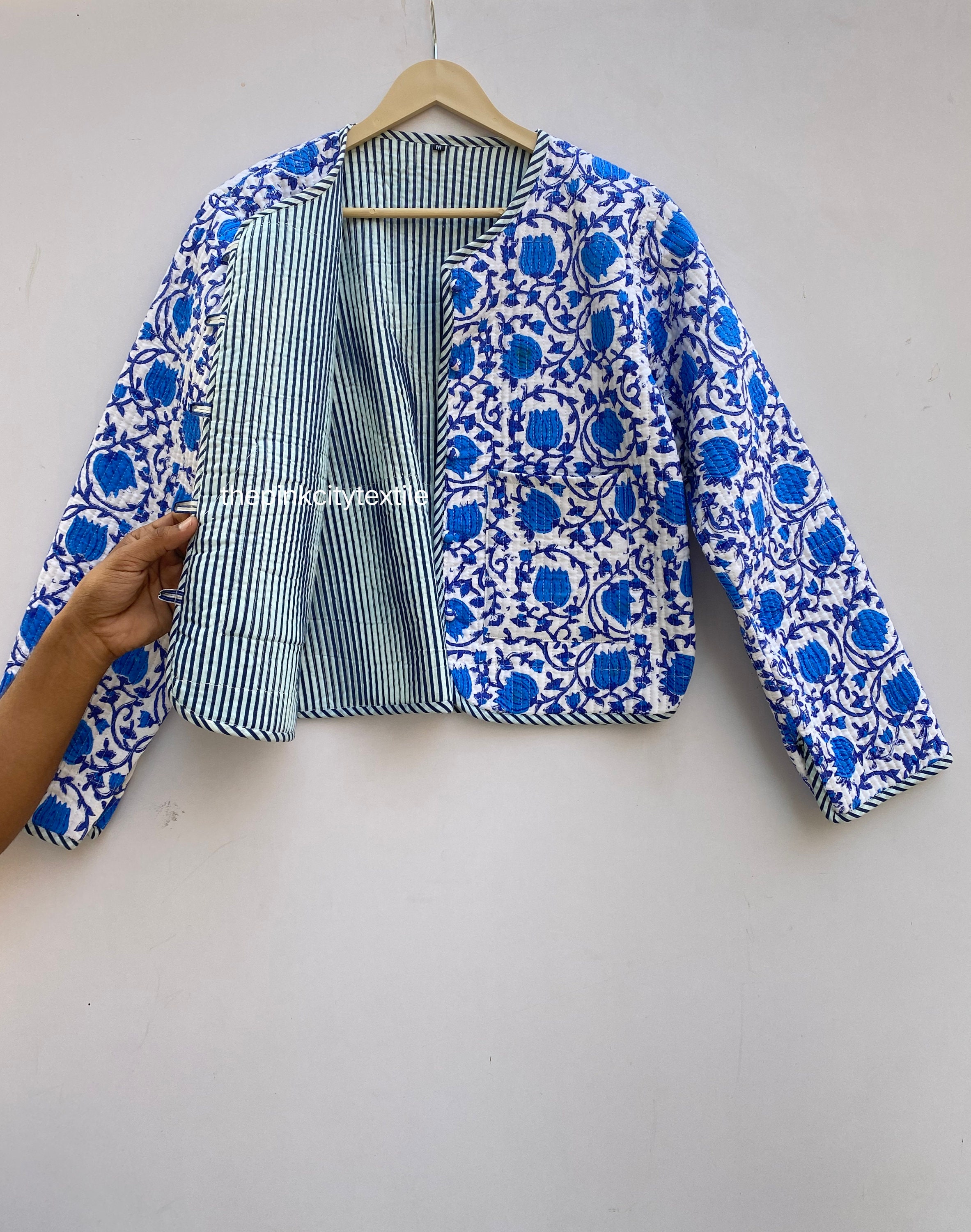 Indian Handmade Quilted Jacket Block Print Jacket Printed