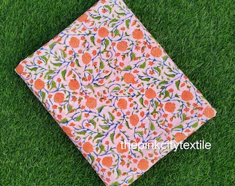 Floral Block Print Cotton Fabric: Quilting & Dress Making, By The Yard