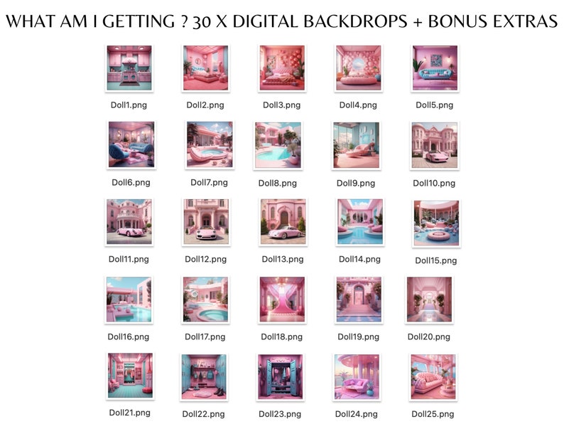 Pink Dollhouse, Digital Backdrops, Dollhouse Set, Doll World Background ...