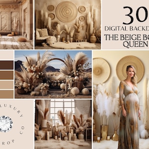 Digital Backdrops, boho style in beige, cream and white, maternity background digital, rustic photo overlay