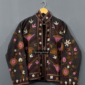 Handmade Suzani Embroidery Cotton Jacket: Quilted Short Coat