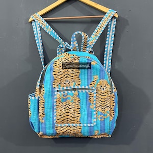 Sac à dos en coton pour ordinateur portable et imprimé tigre, cartable en coton, sac fourre-tout bohème hippie à la main, sac à dos en coton matelassé, sac réversible
