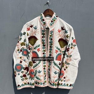 Suzani Embroidery Cotton TNT Jacket Handmade winter Women Coat, Embroidery Quilted Jacket Unisex Suzani Short Kimono Christmas Gift,