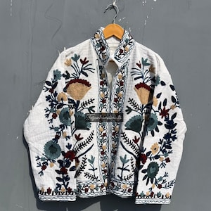 TNT  Embroidery Cotton Jacket Handmade winter Women Coat, Embroidery Quilted Jacket Unisex Suzani Short Kimono Christmas Gift,