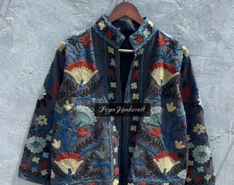 Handmade Cotton Suzani Embroidery Jacket: Bohemian Winter Coat