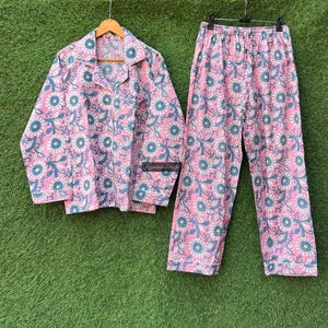Floral Cotton Pajama Set: Indian Hand Block Print Sleepwear