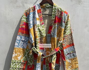 Handmade Cotton Patchwork Kantha Jacket: Bohemian Quilted Coat