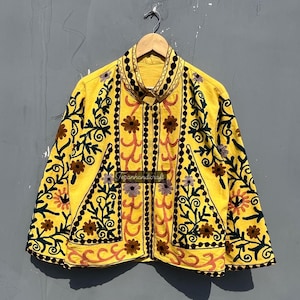 Handmade Suzani Embroidered Cotton Jacket: Quilted Winter Coat