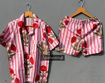 Pink Stripe Cotton Pajama Set: Butta Print Women's Nightwear