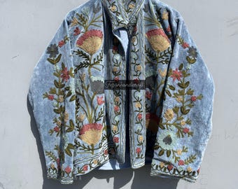 Embroidered Velvet Suzani Jacket: Indian Boho Style Coat
