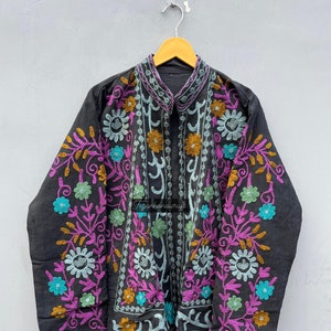 Handmade Suzani Embroidered Cotton Jacket: Quilted Winter Coat