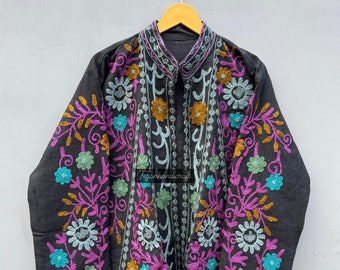 Handmade Suzani Embroidered Cotton Jacket: Quilted Winter Coat
