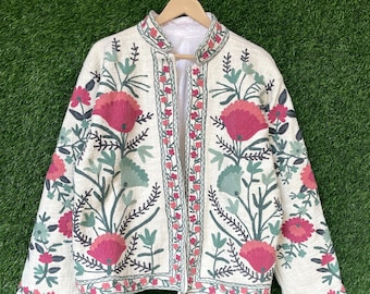 New TNT all Suzani Embroidery Jacket, Unisex Handmade Floral Embroidery Short TNT Cotton Jacket Women Party Wear Mom And Sister Gift,