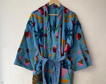 100% Kimono Kimono in tessuto di cotone naturale indaco Kantha giacca fatta a ma