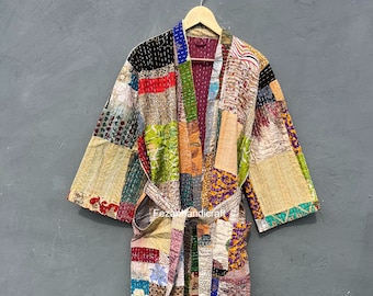 Kimono Giacca Invernale Patchwork Vintage Fatto A Mano - Stile Indiano Kantha - Taglia Unica Donna - Foto 5