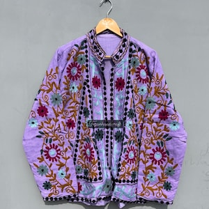 Suzani Stickerei Baumwolle Frauen Jacke Mantel, Handgefertigte Winterjacke, Gesteppte Unisex Brautjungfer Geschenk, Winterjacke, Kimono Robe Jacken,