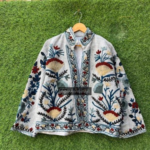 Handmade Cotton Suzani Embroidered Jacket: Quilted Winter Coat