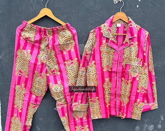 Pijama de algodón indio con estampado de tigre para verano
