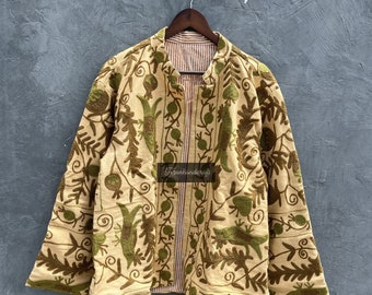 Handmade Suzani Embroidery Jacket: Floral Boho Artisan Coat