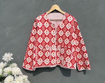 Cotton Quilted Geometric Print Short Women Jacket, Beautiful Handmade Winter Coat,  Comfortable Soft, Jacket Special Gift For, Her, QJ-4