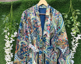 Paisley Cotton Kantha Jacket, Women Party Wear Winter Coat, Handmade Jacket, OverCoat, Bohemian Style Unisex Kantha Hand Stitched Coat, K-23