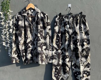 Indian Cotton Pajama Set: Tiger Print Sleepwear