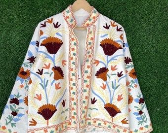 Suzani Cotton Handmade Jacket Women Short Jacket Coat, Unisex Winter Jacket, Uzbek Embroidery Jacket, Overcoat, Women's Gifts,