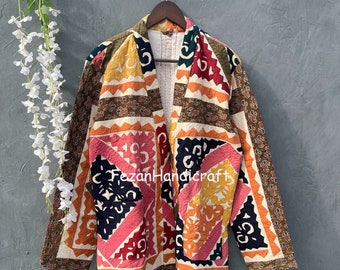 Veste kantha en coton appliquée, bohème unisexe découpé fait main, hippie, vestes courtes pour femmes pardessus style bohème kantha veste de couette,