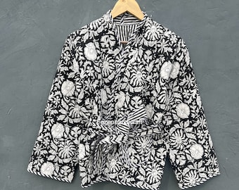 Handmade Indian Quilted Cotton Jacket: Vintage Boho Coat