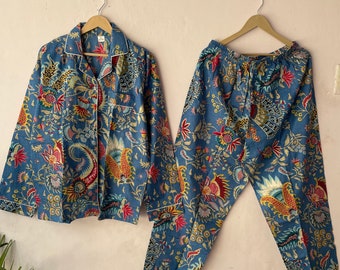 Conjunto de pijama de algodón: ropa de dormir con estampado Mukut para mujer
