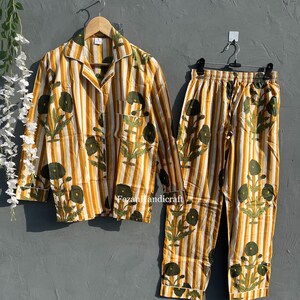 Cotton Pajama Set Women Party Wear Night Suit, Indian Style Sleepwear floral pajamas Women boho sleep pants Long sleeve shirts Matching sets