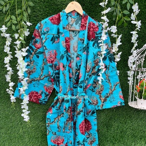 Cotton Printed Handmade Robe Women Kimono, Indian Style Floral Dressing Gown, Bridesmaid Winter Robe, Women Clotting Christmas GIft, CK-19
