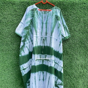 Tie Dye Cotton Caftan: V Neck Boho Holiday Dress