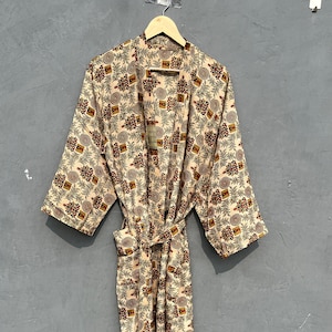 Floral Silk Kimono Robe: Long Boho Lounge Gown, Plus Size Sleepwear