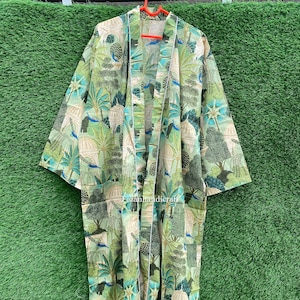 Cotton Kimono Robe: Geometric Print Indian Style Bohemian Robe
