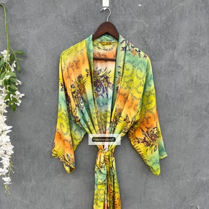 Indian Women Silk Boho Kimonos Man House Beach Artist Robe- Digital Midnight Wanderer Regal Romance