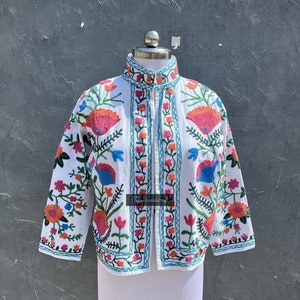 Handmade Suzani Embroidered Cotton Jacket: Short Winter Coat