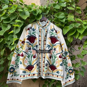 Handmade Cotton Suzani Jacket: Embroidered Boho Coat