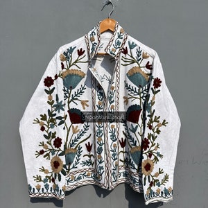 Cotton Embroidery Jacket Suzani Coat, Women Handmade  winter Jacket, Women Coat, Embroidery Quilted Jacket, Unisex Coat, Suzani Short Jacket