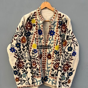 Handmade Cotton Suzani Embroidered Jacket: Boho Kimono Robe