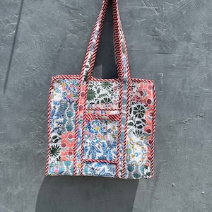 Patchwork Cotton Quilted Tote Bag: Block Print Shoulder Bag