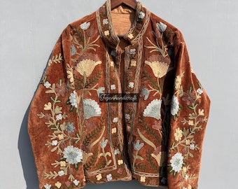 Hand Embroidered Velvet Suzani Jacket: Boho Autumn Coat